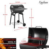 Kendane Barrel Charcoal Grill, Large Charcoal Grills with Side Shelf, Outdoor BBQ Grill,Perfect for Backyard Camping, Patio Parties and Picnics