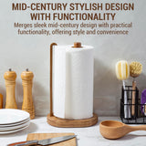 MyGift Premium Acacia Solid Wood Countertop Paper Towel Roll Stand with Easy-Tear Dispenser, Wooden Farmhouse Table Standing Holder for Disposable Kitchen Towels
