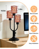 Lightdot Modern Glass Table Lamp Dimmable Mid Century 3-Light Black Desk Lamp with Rose Red Glass Shade& Bulb Included 3000K Warmwhite Nightstand Lamp for Bedroom Bedside End Table