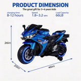 Kids Electric Motorcycle, 12V Kids Ride on Car LED Lights, Music Player & Horn with Training Wheels, Pedal, MP3, USB Port, Electric Motorcycle for Children Ages 3+, Gift for Boys & Girls（Blue）