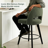 BONBEUR Swivel Bar Stools Set of 4, 26 Inch Counter Height Stools with Backs, Modern Upholstered Linen Fabric Counter Stools with Solid Rubberwood Legs for Kitchen Island, Dining Room, Home Pub, Green
