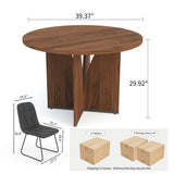HIPIHOM Modern Round Dining Table Set for 4, 39.4" Walnut Kitchen Table with 4 PU Leather Chairs, 5-Piece Mid-Century Dining Room Set for Small Spaces, Pedestal Base