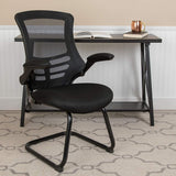 Flash Furniture Kelista Black Mesh Sled Base Side Reception Chair with Flip-Up Arms Flash Furniture