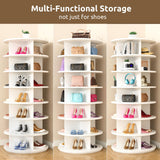 BrFoYu Rotating Shoe Rack 7 Tier Spinning Shoes Organizer Tower for 28-32 Pairs Lazy Susan 360 Revolving Shoe Storage Cabinet Rotate Shoe Handbag Rack Round Carousel for Closet, Bedroom (White)