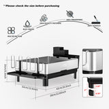 Ewaiira Dish Drying Rack, 304 Stainless Steel Dish Racks for Kitchen Counter, Dish Drainers with Automatic Drainage, Utensil Holder & Cups Holder, Space Saving Kitchen Organizer, Black 16.5''x12.6''