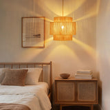 Sinvic Boho Plug in Pendant Light Dimmable Switch, Wicker Hangings Lights with Plug in Cord 14.7ft Hemp Rope, Rattan Lampshade Hanging Pendant Light, Jute Hanging Lamp for Kitchen Dining Room Bedroom