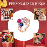 Oseew 18k gold mother Ring 10k Rose Gold Personalized 3 Birthstones Rings for Women Personalized 3 Birthstones Rings 14k Rose gold Mother's Ring With 3 Names Mother Daughter Ring