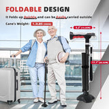 BigAlex Folding Walking Cane with Two Led Lights for Elderly Solid Base Adjustable Walking Stick with Carrying Bag for Men Women