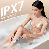 Bikini Trimmer for Women, 2-in-1 Electric Razor with Dual Heads, Ceramic Blade, Waterproof & Rechargeable, Painless Pubic Hair Shaver for Bikini, Underarm, Legs, Face - ChampagneGold