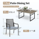 SUNSHINE VALLEY Patio Dining Set for 6, 64" Rectangle Metal Table, 6 Chairs