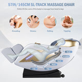 AVSAMOQ Massage Chair Full Body, 4D Zero Gravity 57" SL-Track Shiatsu Massage Chair Recliner with Airbags, Heating, Body Scan, Deep Yoga Stretch, Foot Rollers, AI Voice Control (White)