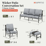 MIXPATIO 7-Piece Patio Conversation Set, 2 Ottomans, E-Coated Frame, Grey