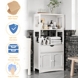 DICTAC Kitchen Pantry Storage Cabinets with Shelves,Drawer and Doors,Microwave Cart with Storage,Freestanding Floor Sideboard Cabinet with Microwave Space,Bookshelf,Display Unit for Home,White