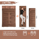 KingCamp Double Sleeping Bag for Adults, Queen Size 2 Person XXL Flannel Sleeping Bag, Waterproof Lightweight Flannel Quilt with 2 Pillows, Perfect for Couples Family Camping Hiking, Coffee