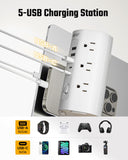 20Ft Tower Power Strip, Long Extension Cord, Flat Plug, 1700J, 12 AC 5 USB