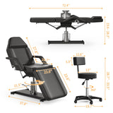 ABTSalon Hydraulic Tattoo Chair Bed for Client Spa Bed with Stool Height Adjustable Facial Beds for Esthetician Chair Aesthetic Treatment Table (Black Hydraulic Tattoo Chair)