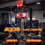 NEWTRY Mini Electric Chain Hoist 1100lb, 2-Speed Pendent Control w/E-Stop