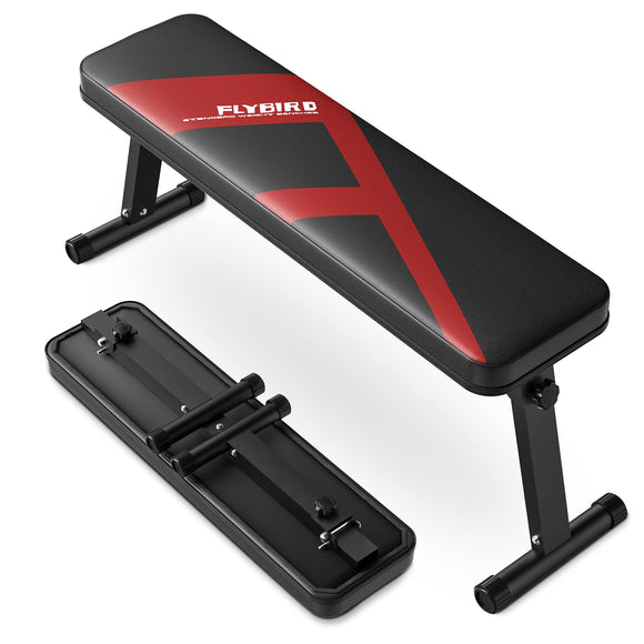 FLYBIRD Folding Flat Bench, Sturdy Lightweight and Space-saving Bench Press Flat Weight Bench, Easy to Assemble FLYBIRD