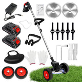 ALSO GO 21V Electric Weed Eater with Wheels,Cordless Battery Weed Wacker with Charger, 3 in 1 Brush Cutter/String