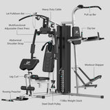 ULTRA FUEGO Multifunctional Home Gym Equipment Workout Station with Pulley System, Arm, and Leg Developer for Full Body Training (1186L Black Home Gym Station with Power Tower)