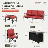 MIXPATIO 6-Piece Metal Patio Conversation Set, Fire Pit Table, 2 Ottomans