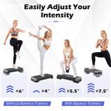 Goplus 3-in-1 Aerobic Step Platform, 600 LBS Adjustable Exercise Stepper with 4-Level Risers, Balance Trainers, Resistance Band, Non-Slip Workout Stepper for Home Gym, Cardio, Strength Training (Gray)