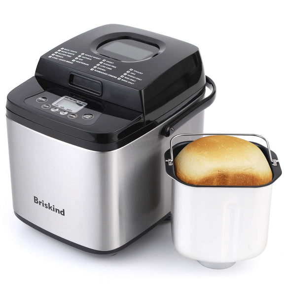 19-in-1 Compact Bread Maker Machine, 1.5 lb / 1 lb Loaf Small Breadmaker with Carrying Handle, Including Gluten Free, Dough, Jam, Yogurt Menus Briskind