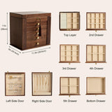 YANSHING 6-Layer Black Walnut Wooden Jewelry Box with Lock and Key, Large Luxury Jewelry Organizer Box for Women, Ideal Christmas Gift for Wife, Mom or Her, Earring & Necklace Storage with Ring Trays
