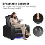 ANJ Power Recliner Home Theater Seating, Electric Recliner Chair with Adjustable Headrest,PU Leather Dual Motor Movie Reclining Chairs with Cup Holders LED Lights,USB Port,Hidden Arm Storage (Black)