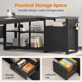 71 in Executive Desk with Power Outlets, Reversible L Shaped Computer Desk with File Drawers & Storage Shelves