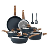Kitchen Academy Pots and Pans Set Non Stick - 12 Piece Induction Kitchen Cookware Sets, Blue Granite Nonstick Cooking Pans Set