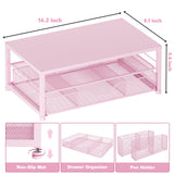OPNICE Desk Organizer and Accessories, 2-Tier Computer Monitor Stand Riser with Drawer and 2 Pen Holders, Laptop Stand, Office Desk Accessories for Office Supplies, Pink
