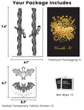 Actgan Semi Permanent Tattoos, 2 Sheets Realistic Gothic Sexy Lace Leg Band & Bat Temporary Tattoo Stickers for Women, Waterproof Non-Reflective, Lasts 1-2 Weeks, Retro Edgy Art for Summer Party