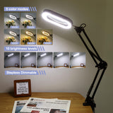 Drdefi 10X Square Magnifying Glass with Light and Stand, Real Glass LED Lighted Magnifier, 5 Color Modes Stepless Dimmable, Hands-Free Mag Desk Lamp with Clamp for Reading Craft Hobby Close Work Black