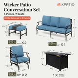 MIXPATIO 6-Piece Metal Patio Conversation Set, Fire Pit Table, 2 Ottomans