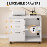 DEVAISE 3-Drawer File Cabinet with Lock, Mobile Wood Filing Cabinet, White