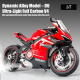 Wodoochey 1/7 Scale Alloy Dynamic Motorcycle Model with Ignition System and Smoke Spray, Die-cast Motorcycle Gift for Adult Collectors & Enthusiasts