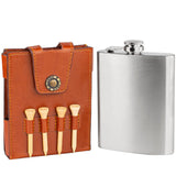 RE GOODS Golf Flask Gift Set - 7oz Flask With Leather Case - Includes Divot Tool, Tees and Ball Marker