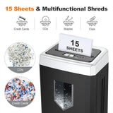 15-Sheet Office Paper Shredder, 40 Mins Heavy Duty Shredder for Home Office, Crosscut Shreder with Anti-Jam System & P-4 High Security Supports CD/Credit Cards/Staple,5 Gal Pullout Bin C169-B bonsaii