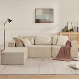 Furnify 106" Cloud Sectional Couch, Left/Right Facing Convertible Sofa with Deep Seat, L-Shape Modular Upholstered Foam Couch for Living Room Bedroom, No Assembly Required (Corduroy Fabric, Beige)