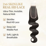 Luckstar 16A Body Wave Human Hair Bundles with 2x6 Skinlike Real HD Lace Closure,3 Bundles 20 22 24 with 18 Inch HD Closure, Double Drawn Weft, Long-Lasting Professional Sew-In Extensions