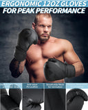 ASBRAVO Punching Bag for Adults, 4ft PU Heavy Boxing Bag Set 12OZ Gloves for MMA Muay Thai Kickboxing Training Home Gym, Martial Art (Unfilled)-Black ASBRAVO