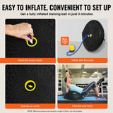 VEVOR 26-inch Half Exercise Ball Trainer, 1500 lbs Capacity Balance Ball, Includes Resistance Bands and Pump, Ideal for Full Body Workouts, Yoga, and Strength Training at Home Gym, Black