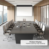 Conference Table for 8-10 People with Built-in Power Box and Cable Management, 2" Thick Rectangular Meeting Table