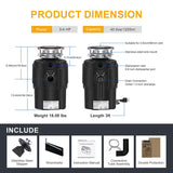 MAX DISPOSER Garbage Disposal 3/4 HP Ultra Quiet powerful grinding Kitchen Food Waste Disposer with Power Cord Easy install, AC Motor Unit Continuous Feed Stainless Steel Grind 0.75 Horsepower (MAX-5)