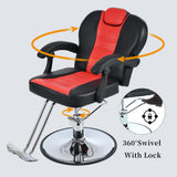 THINK 30 Classic Reclining Barber Chair, Salon Chair for Hair Stylist with Heavy Duty Hydraulic Pump, 360° Rotation, Tattoo Chair Shampoo Beauty Salon Equipment, Max Load Weight 330 Lbs, Red & Black