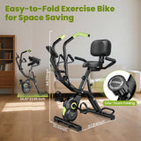 Birdfeel Foldable Exercise Bike, Multifunctional Indoor Stationary Bikes for Home with 8-Level Magnetic Resistance, Quiet Workout Bike with Arm Resistance Bands, LCD Monitor, 300LBS Capacity (Light Green)