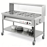 ROVSUN 96QT Steam Table, 12-Pan Electric Commercial Food Warmer, Stainless Steel Bain Marie w/Temperature Control Acrylic Shield Overshelf Undershelf & Lid for Buffet Restaurant