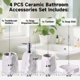 Ceramic Bathroom Accessories Set 4 PCS,Bathroom Toothbrush Holder Set,Soap and Toothbrush Holder Set,Include Toothbrush Holder,Soap Dispenser,Tumbler,Soap Dish,Bathroom Sets Decor Organizer (White)