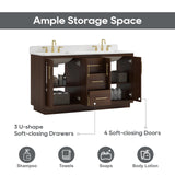DELUXE LIVING 60 Inch Bathroom Vanity with Double Sink, Warm Elm